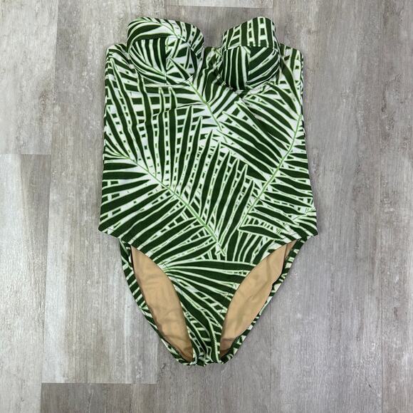 J.Crew Strapless Demi underwire one piece swimsuit palm leaf print Size 4 - Picture 1 of 4